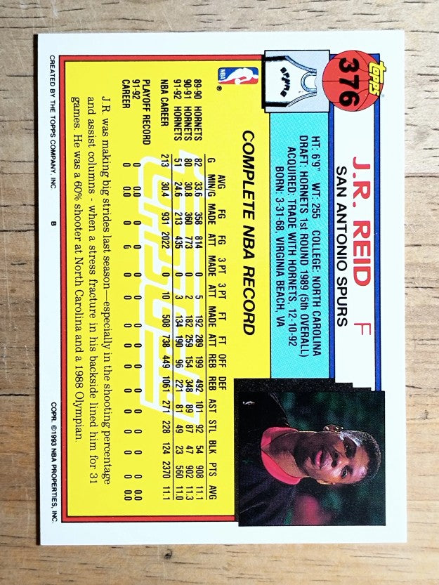 1992-93 Topps Gold #376 J.R. Reid