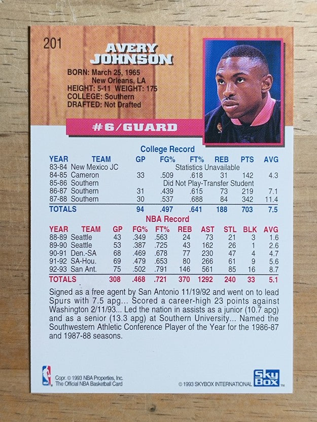 1993-94 Hoops Fifth Anniversary Gold #201 Avery Johnson