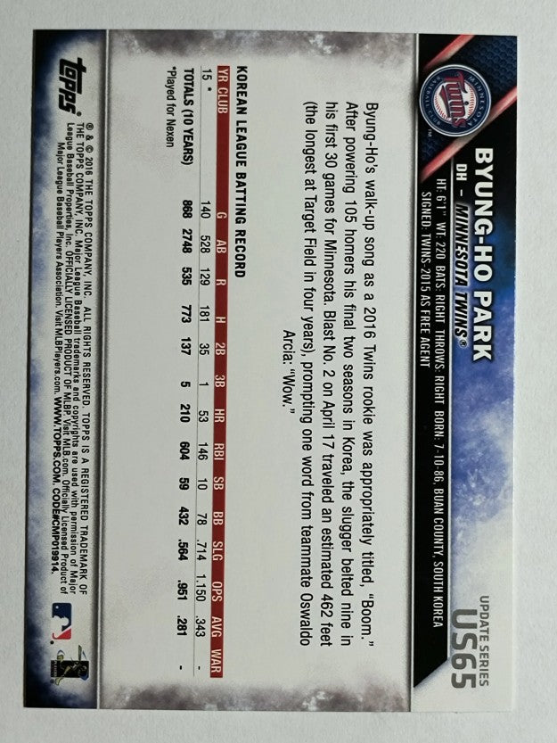 2016 Topps Update #US65A Byung-Ho Park RC