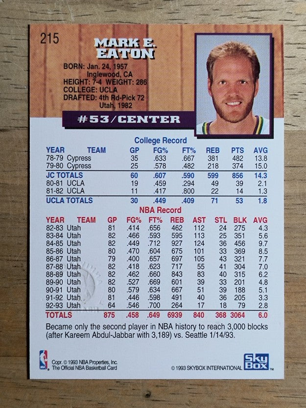 1993-94 Hoops Fifth Anniversary Gold #215 Mark Eaton