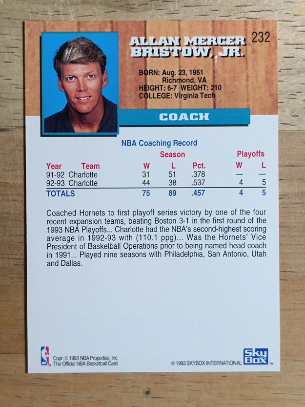 1993-94 Hoops Fifth Anniversary Gold #232 Allan Bristow CO