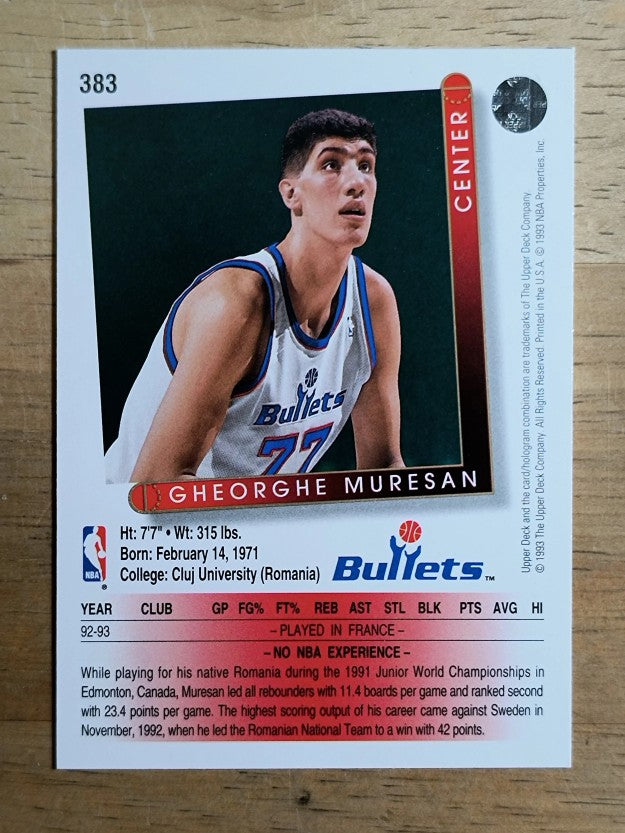 1993-94 Upper Deck #383 Gheorghe Muresan RC