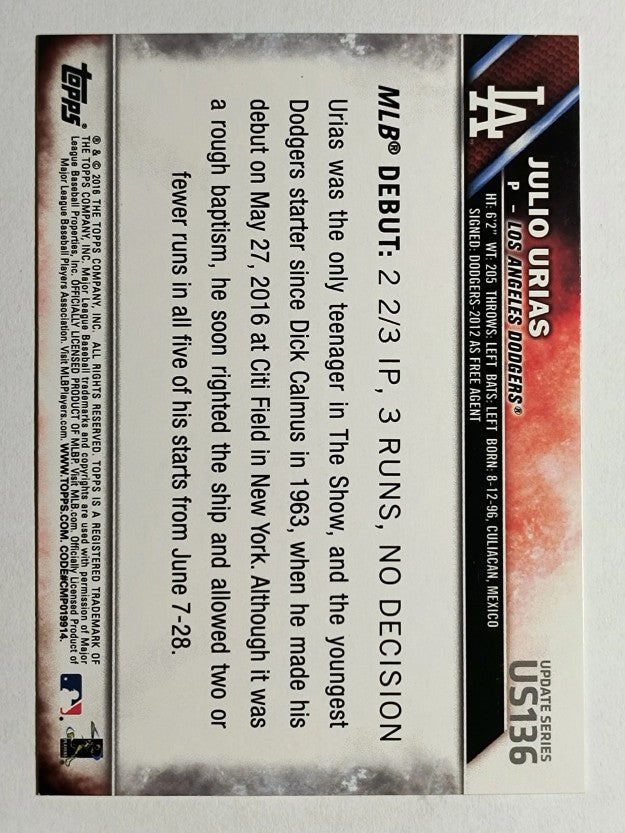 2016 Topps Update #US136 Julio Urias RD