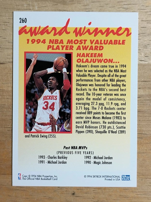 1994-95 Hoops #260 Hakeem Olajuwon AW