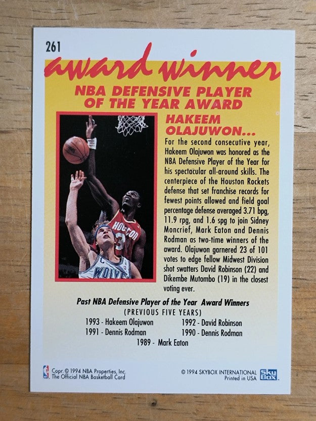 1994-95 Hoops #261 Hakeem Olajuwon AW