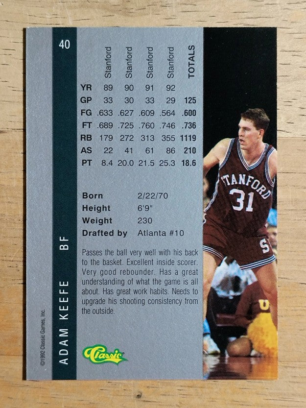 1992 Classic Four Sport #40 Adam Keefe