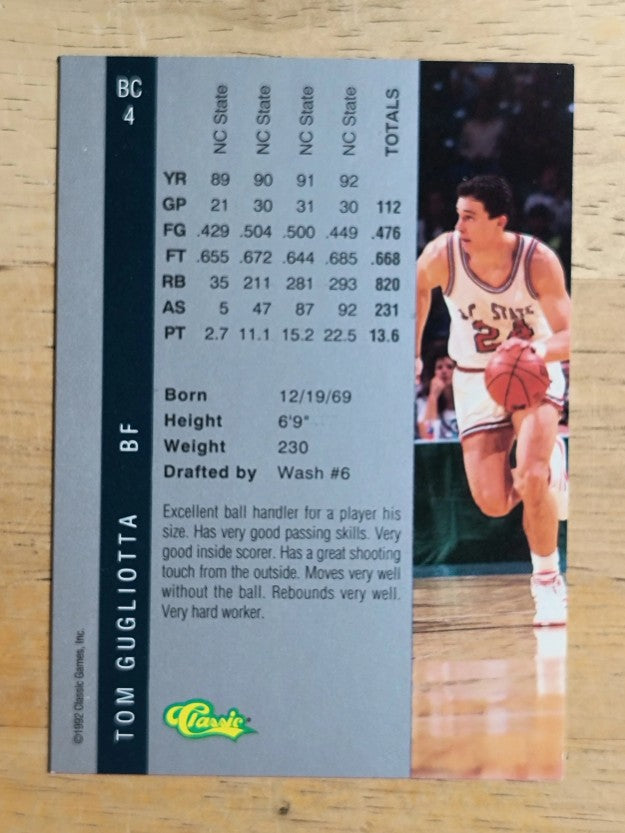 1992 Classic Four Sport BCs #BC4 Tom Gugliotta
