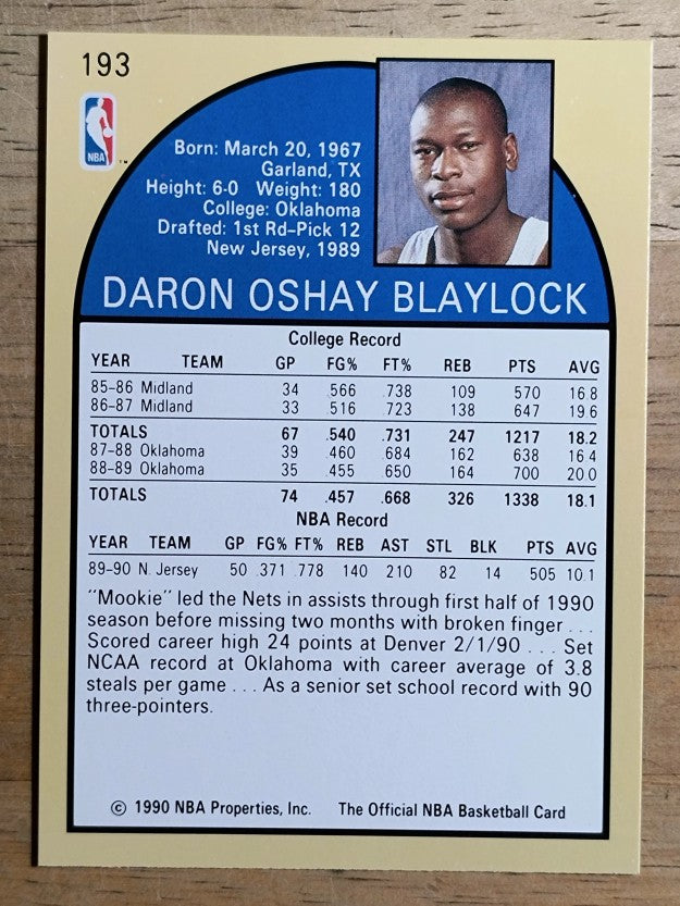 1990-91 Hoops #193 Mookie Blaylock RC