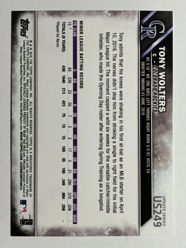 2016 Topps Update #US249 Tony Wolters RC