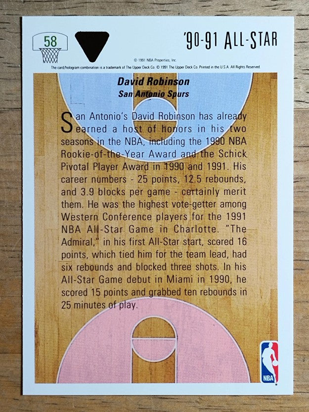 1991-92 Upper Deck #58 David Robinson AS