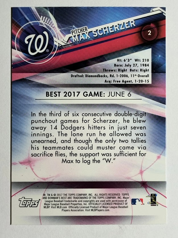 2017 Bowman's Best #2 Max Scherzer