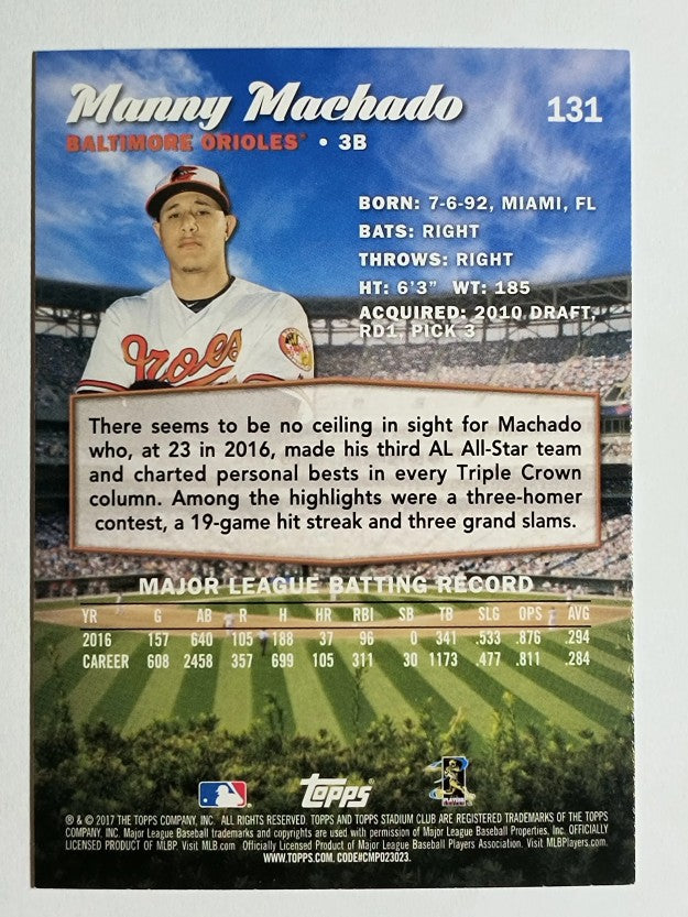 2017 Stadium Club #131A Manny Machado