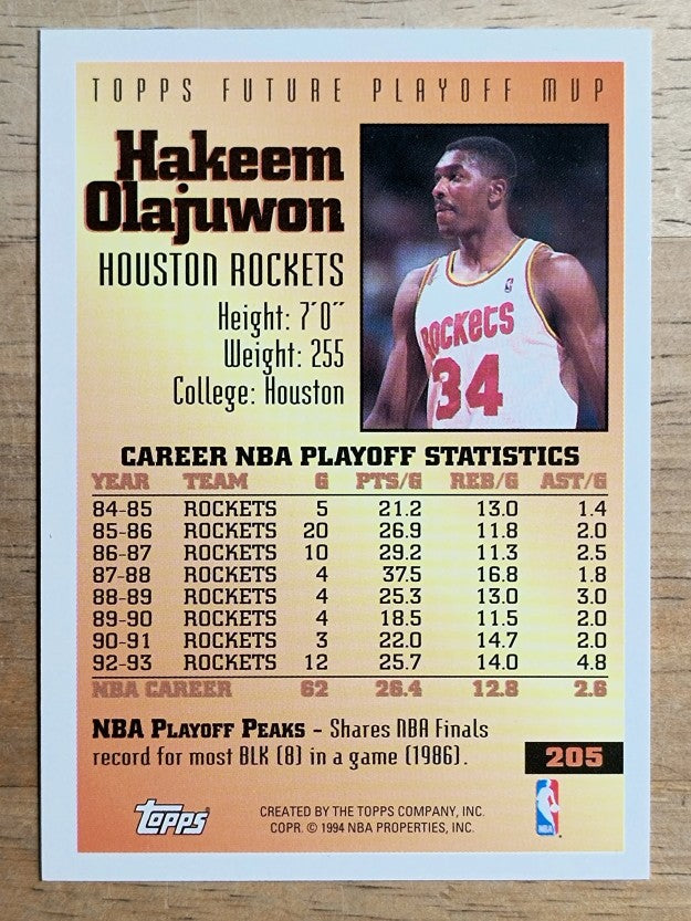 1993-94 Topps #205 Hakeem Olajuwon FPM