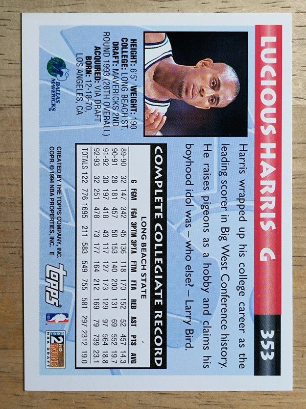 1993-94 Topps Gold #353 Lucious Harris