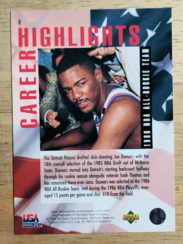 1994 Upper Deck USA Gold Medal #8 Joe Dumars/1986 All-Rookie Team