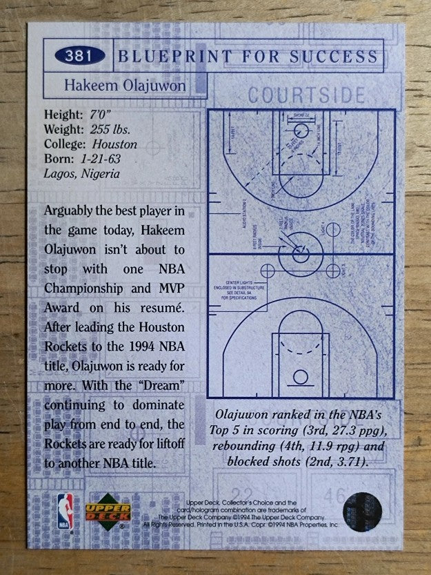 1994-95 Collector's Choice #381 Hakeem Olajuwon BP