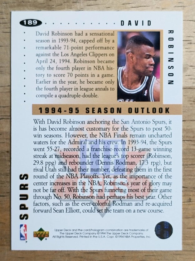 1994-95 Collector's Choice Silver Signature #189 David Robinson TO (NM)