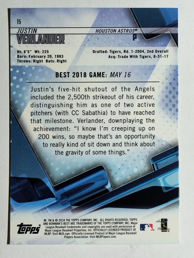 2018 Bowman's Best #15 Justin Verlander
