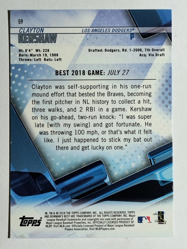 2018 Bowman's Best #59 Clayton Kershaw