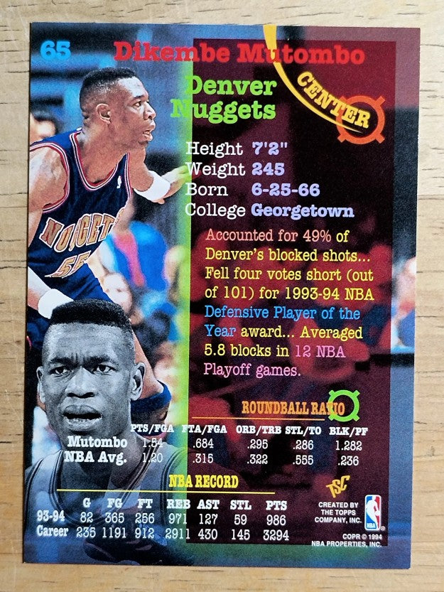1994-95 Stadium Club #65 Dikembe Mutombo