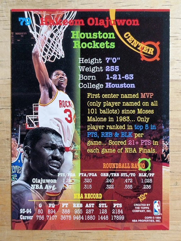 1994-95 Stadium Club #79 Hakeem Olajuwon