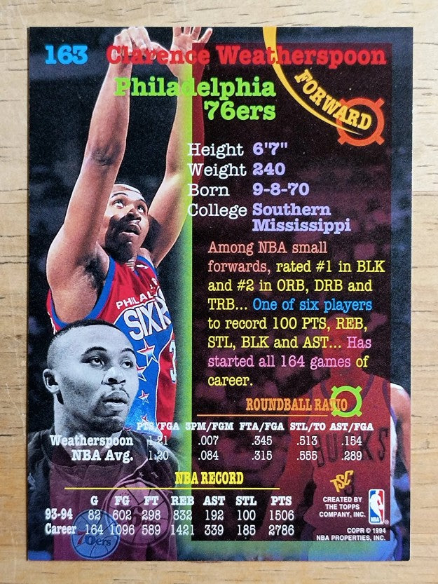 1994-95 Stadium Club #163 Clarence Weatherspoon