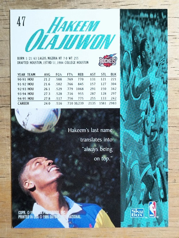 1995-96 SkyBox Premium #47 Hakeem Olajuwon