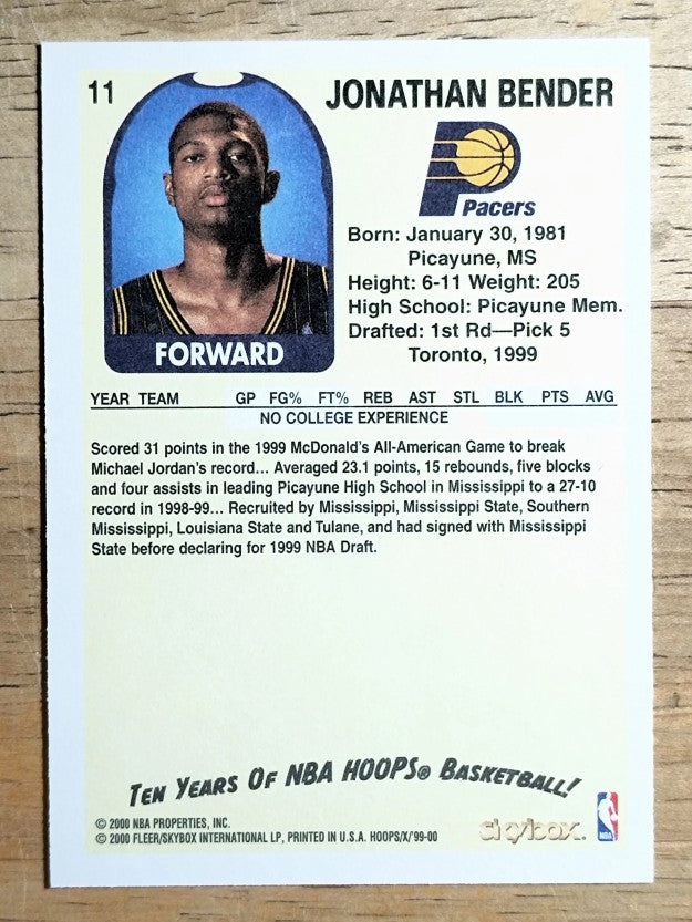 1999-00 Hoops Decade #11 Jonathan Bender RC