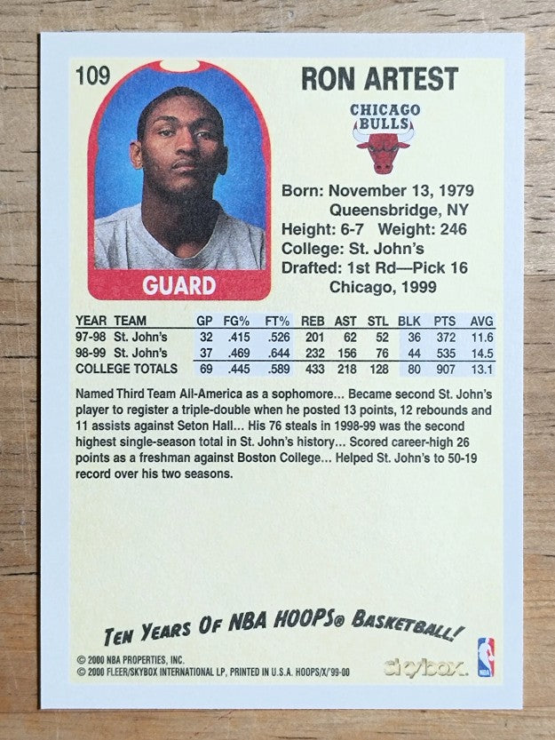 1999-00 Hoops Decade #109 Ron Artest RC