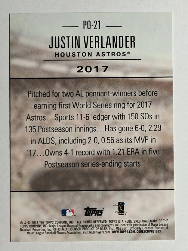 2018 Topps Update Postseason Preeminence #PO21 Justin Verlander