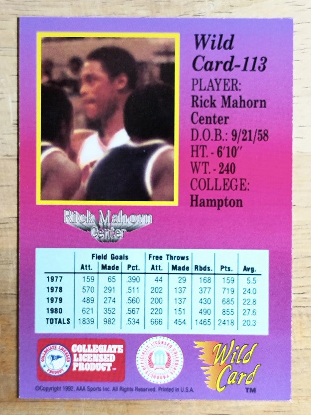 1991-92 Wild Card 5 Stripe #113 Rick Mahorn
