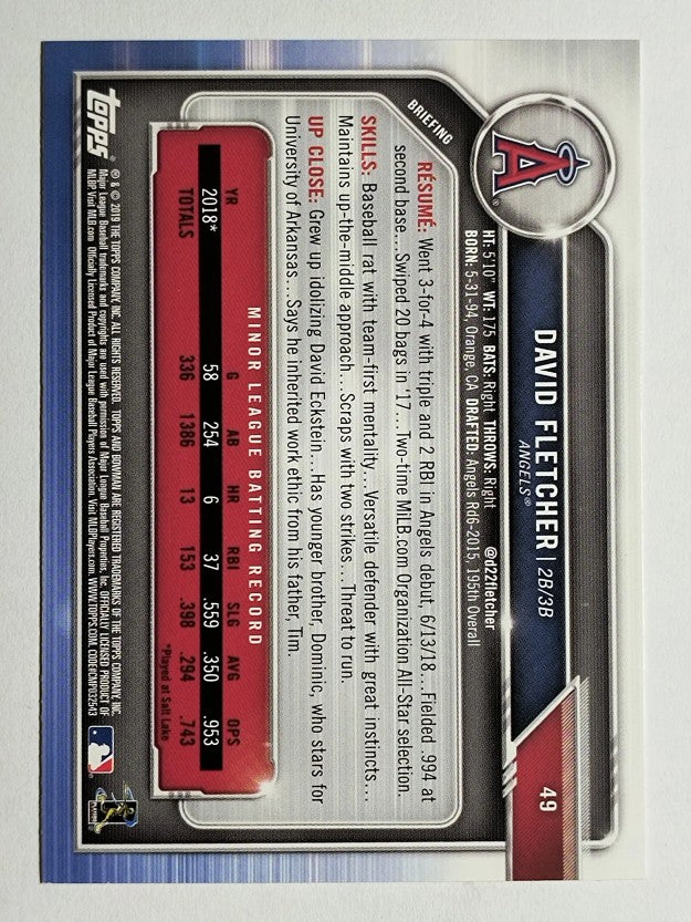 2019 Bowman #49 David Fletcher RC