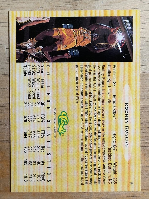 1993 Classic #6 Rodney Rogers