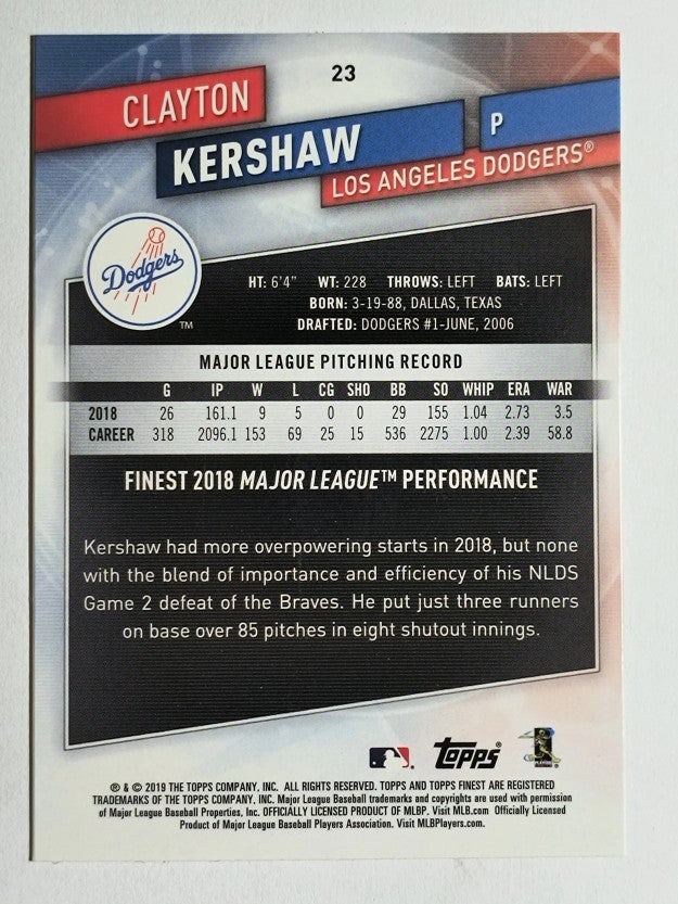 2019 Finest #23 Clayton Kershaw