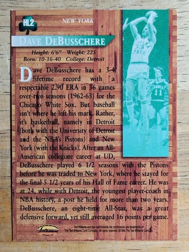1995 Ted Williams Hardwood Legends #HL2 Dave DeBusschere