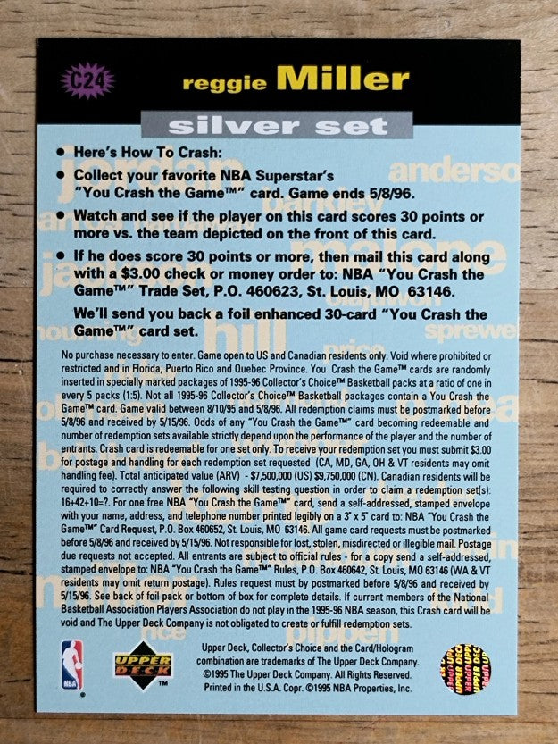 1995-96 Collector's Choice Crash the Game Scoring Silver #C24 Reggie Miller