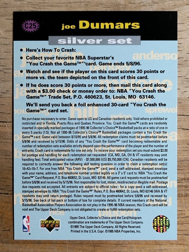 1995-96 Collector's Choice Crash the Game Scoring Silver  #C25 Joe Dumars