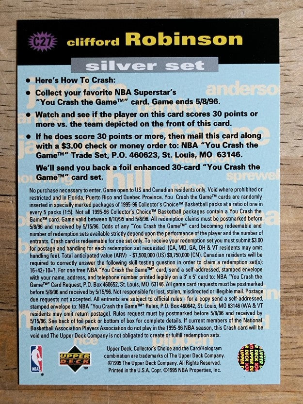 1995-96 Collector's Choice Crash the Game Scoring Silver #C27 Clifford Robinson