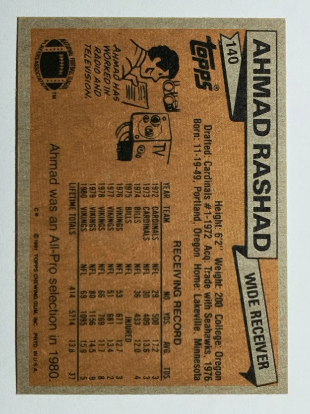 1981 Topps #140 Ahmad Rashad AP