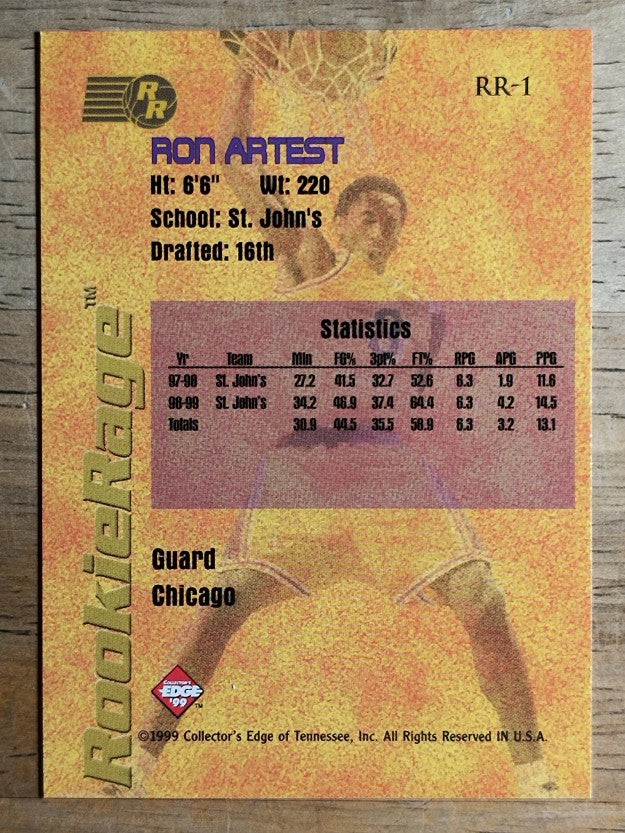 1999 Collector's Edge Rookie Rage #RR1 Ron Artest