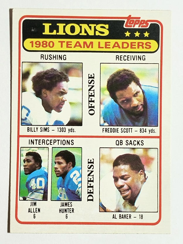1981 Topps #338 Lions TL/Billy Sims/Freddie Scott/James Hunter/Al(Bubba) Baker