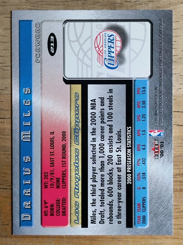 2000-01 Fleer Futures #213 Darius Miles RC