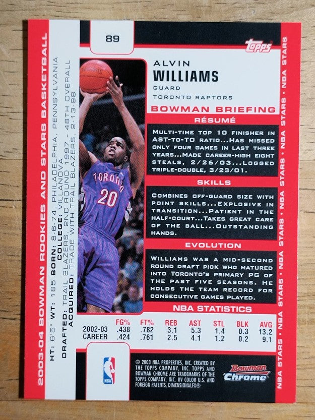 2003-04 Bowman Chrome #89 Alvin Williams