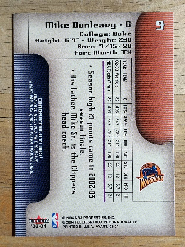 2003-04 Fleer Avant #9 Mike Dunleavy Jr.