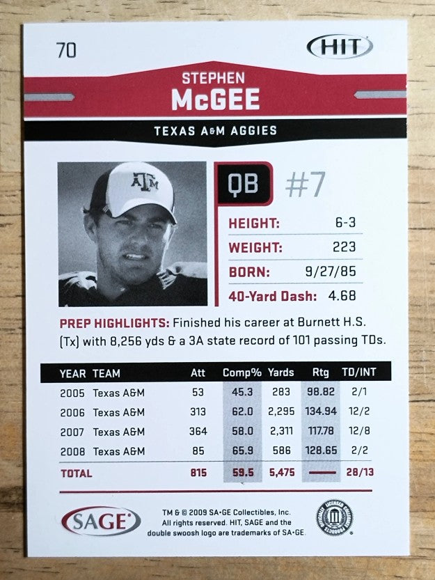 2009 SAGE HIT Silver #70 Stephen McGee