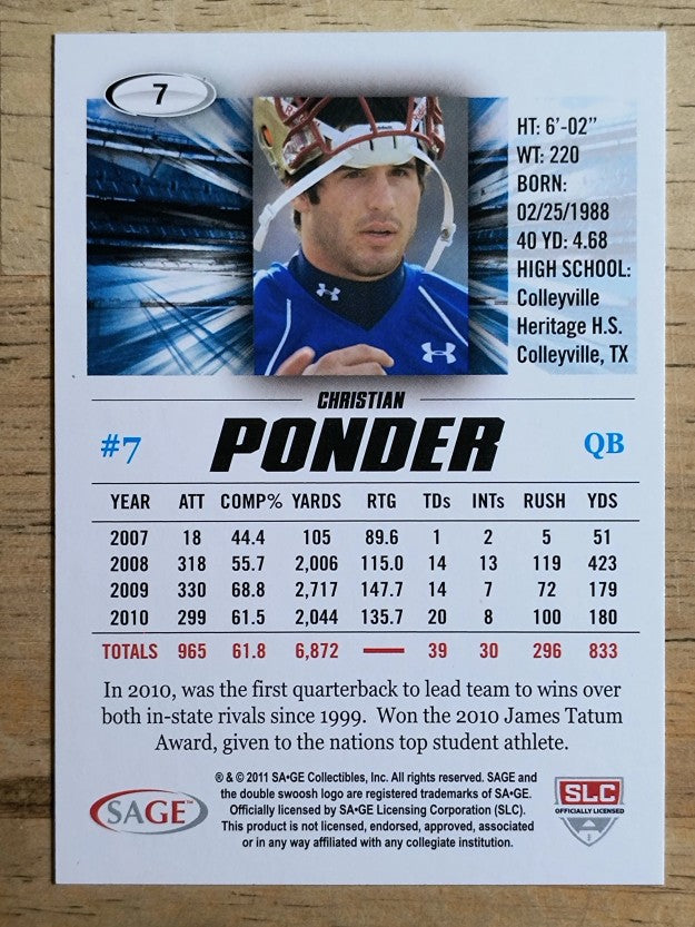 2011 SAGE HIT #7 Christian Ponder