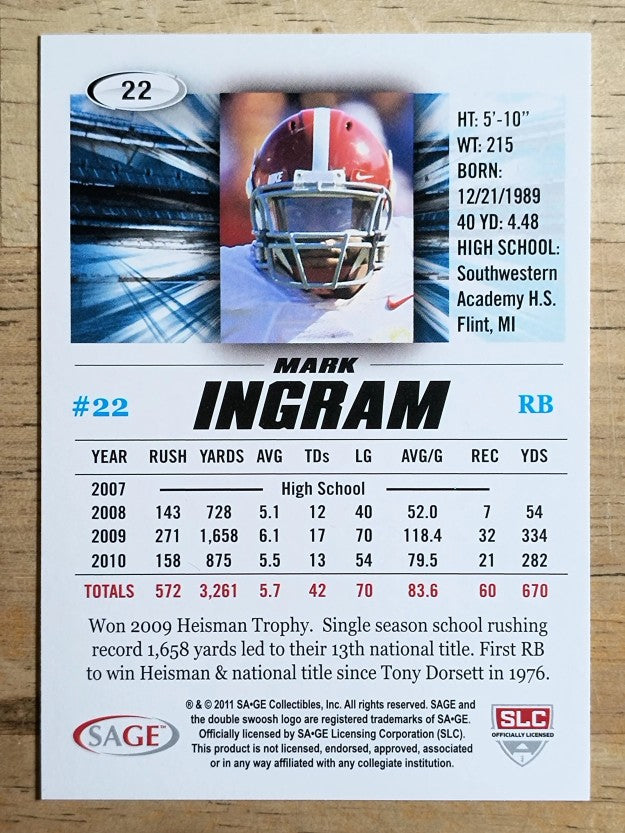 2011 SAGE HIT #22 Mark Ingram