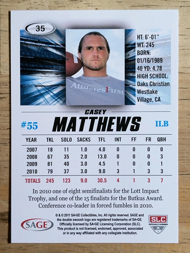 2011 SAGE HIT #35 Casey Matthews