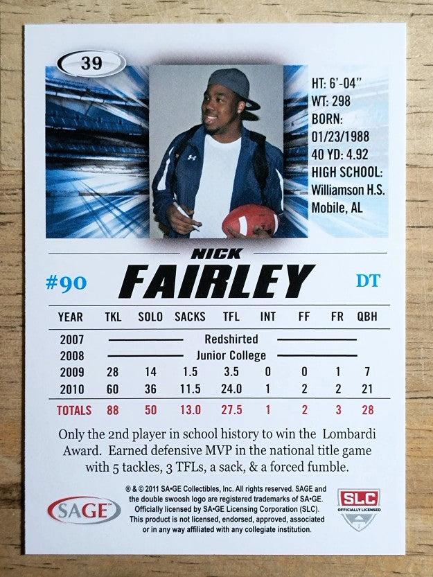 2011 SAGE HIT #39 Nick Fairley