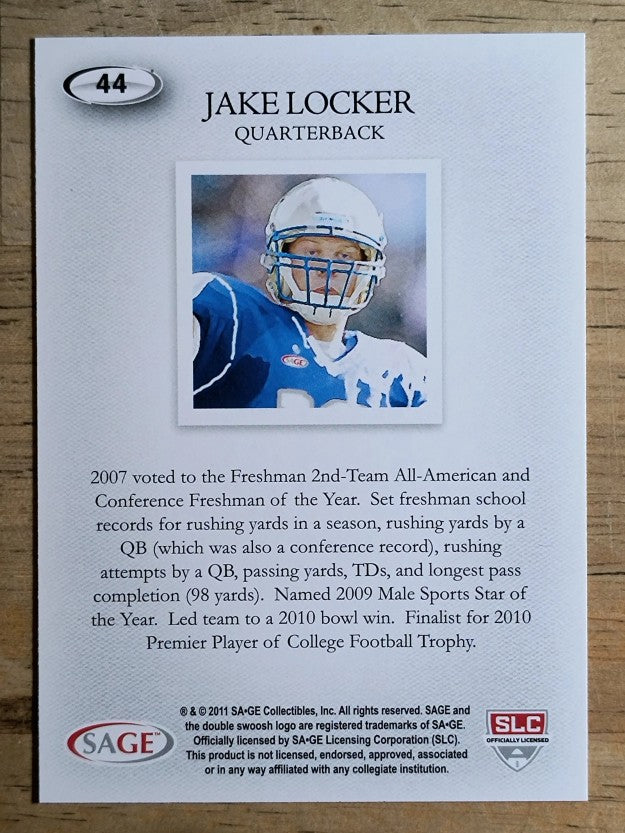 2011 SAGE HIT #44 Jake Locker Art
